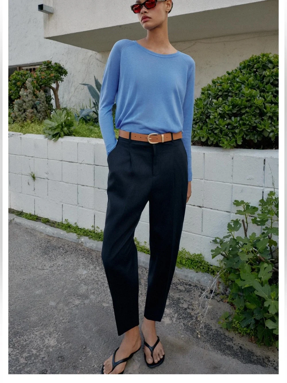 NWT Zara Mid-Rise Ankle Length Belted Linen Pants Sz:M Black